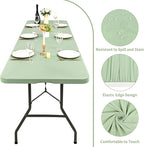 6 Pack Stretch Fabric Table Top Cap Cover, fits 8' Tables, Spandex Table Covers Washable Elastic Rectangle Tablecloth Protector for Indoor Outdoor Party Picnic Wedding, Sage Green, 30" W x 96" L