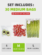 Vacuum Sealer Bags, Reusable Vacuum Zipper Bag, BPA Free Heavy Duty Vacuum Storage Bag for Food 15 Bags (15 Medium Bags (10.24x11.02 in))