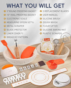 30-Pcs Sourdough Bread Baking Supplies - Sourdough Starter Kit | Including 9 inch Round and 10 inch Oval Banneton Proofing Basket，Precision Measuring Spoons，Electronic scales