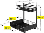 LYNK PROFESSIONAL® Pull Out Under Sink Kitchen Cabinet Organizer - 10" W x 14" D 2-Tier Drawer - Sliding Shelf Organizer for Cabinets and Undersink Storage Shelves - Lifetime Ltd. Warranty – Black