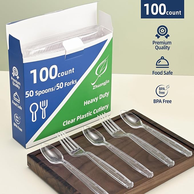 100-Pack Clear Plastic Spoons Disposable BPA-Free Heat Resistant Utensils for Catering & Events -Spoons Heavy Duty Bulk,plastic disposable for Party Supplies