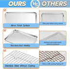 TeamFar Baking Sheet with Rack, 16 x 12 x 1 Inch Stainless Steel Cookie Baking Pan Tray with Grid Rack for Baking Roasting Cooling, Healthy & Heavy-Duty, Oven & Dishwasher Safe