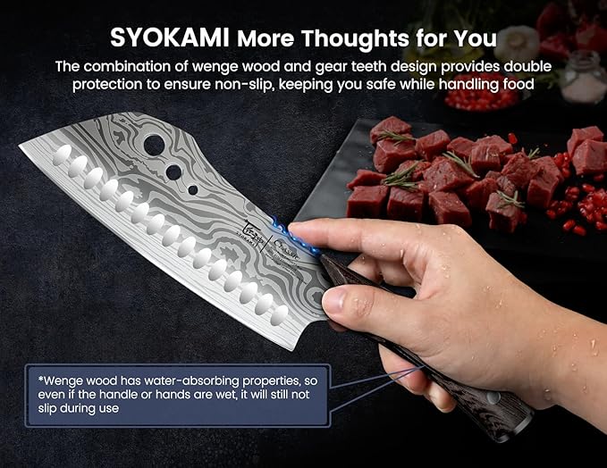 Cleaver Chef Knife with Herb Stripper, 7" Asian Kitchen Knife 3-in-1 Combined with Chef's Knife, Santoku, Nakiri for Slicing, Chopping, Dicing, Mincing, Housewarming Birthday Cooking Gifts