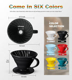 Pour Over Coffee Dripper - Ceramic Pour Over Coffee Maker Cone, Porcelain Coffee Drip, Pour Over Single Cup, Manual Brew Maker for Home, Cafe, Office - 1-4Cup, V60 Size 02 (Black)
