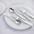 WELLIFE 300PCS Silver Plastic Silverware,Pre Rolled Silverware Set Disposable,Hammer Pattern Design,Disposable Cutlery Includes: 75 Forks, 75 Knives, 75 Spoons, 75 Napkins