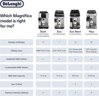 De'Longhi Magnifica Plus Fully Automatic Espresso Machine - Brew 18+ One Touch Coffee Recipes for up to 4 User Profiles, Automatic Milk Steam Wand & Built-in Grinder, Touchscreen Display