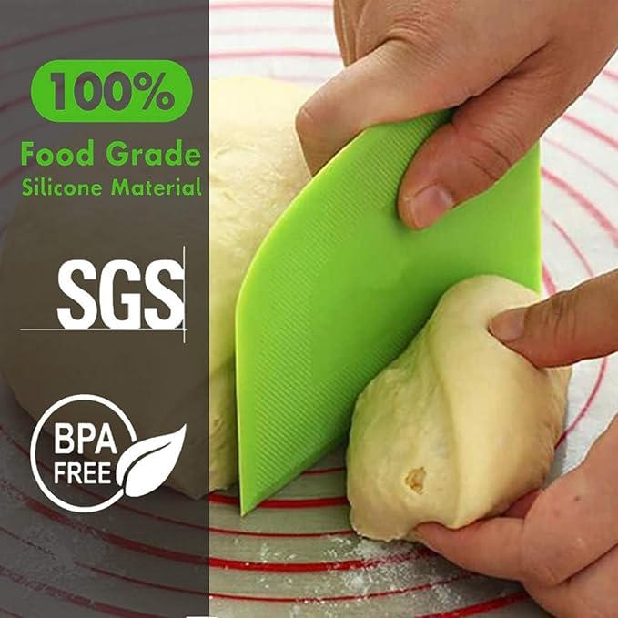SURDOCA Dough Scraper Bench Scraper - 3P 8.3x5.5" Plastic Flexible Bowl Scraper, Sharp Edge & Angles Cake Scraper. Non-Slip Bakeware Decorating Tools Sculpting & Modeling Tools - Green+Yellow+Green
