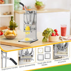 4in1 Commercial French Fry Cutter & Lemon Slicer & Vegetable Chopper - Stainless Steel with Extended Handle - 4 Blades for Home, Bar, Restaurant - Dice, Slice & Chop 1/2", 3/8", 1/4", 8 Wedge