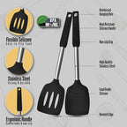 Silicone Spatulas set for kitchen: Heat Resistant Turner & Slotted Silicone Spatula for Cooking, Non Toxic Kitchen Utensils, Ideal kitchen spatula turner for Eggs & Pancakes - Black
