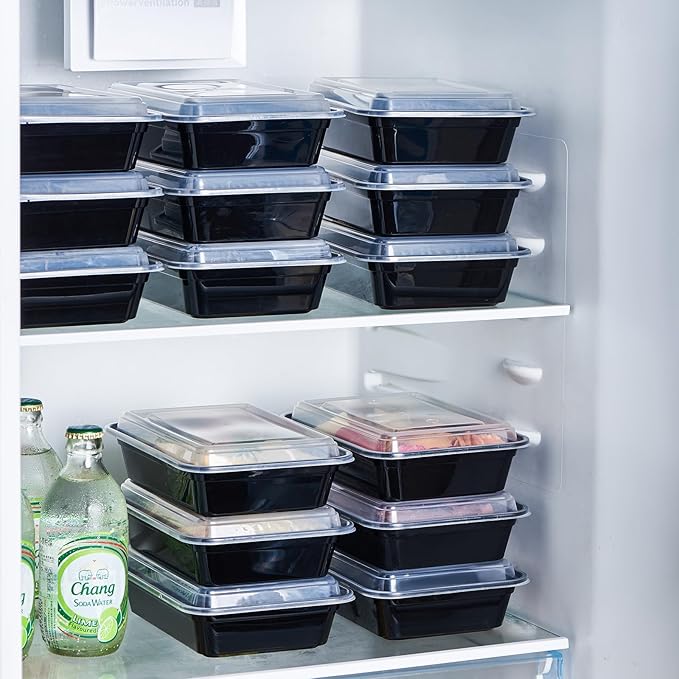 24 oz Meal Prep Containers With Lids Reusable 150 Pack Extra-thick Plastic Food Storage Black Disposable To Go Lunch Box BPA Free Stackable Microwave Dishwasher Freezer Safe (Formerly FULING)
