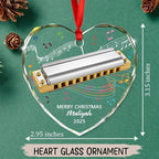 Customized Harmonica Glass Keepsake Ornament, Personalized Text Year Name Harmonica Player Xmas Ornaments Gift for Husband Wife Dad Mom, Unique Harmonicas Glass Christmas Ornament for Appreciation