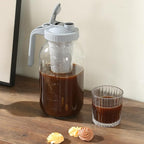 Cold Brew Coffee Maker Pitcher 64-ounce Glass Wide Mouth Mason Jar with Stainless Steel Filter and Pour Spout Handle Lid (Grey, 64Ounce)