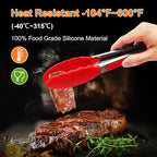 Premium Stainless Steel Heat Resistant Kitchen Tongs for cooking,set of 9" and 12" (Red),Non Scratch Silicone cooking Tong Tip for Cooking Pans,Strong Grip BBQ tongs for Grabbing Hot Food