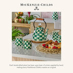 MACKENZIE-CHILDS Enamel Compote, Cute Enamel Pedestal Serving Dish or Decorative Bowl, Small, Green-and-White Emerald Check