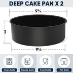 E-far 9½ x 3 Inch Cake Pan Set of 2, Nonstick Stainless Steel Round Cake Pans Tin for Baking Birthday Wedding Layer Cakes, Stainless Steel Core & Non-toxic Coating, Deep & Straight Side