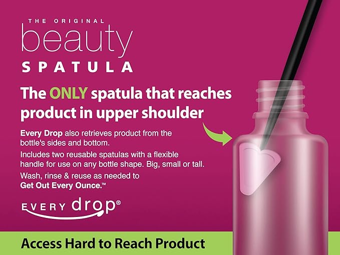 Every drop Beauty + Lip Spatula Combo, Last Drop, Get Hard to Reach Beauty and Lip Products Out of Bottle, Washable and Reusable, 1 Beauty Spatula and 1 Lip Spatula