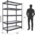 WORKPRO 5-Tier Metal Storage Shelving Unit, 48”W x 24”D x 72”H, Adjustable Storage Rack Heavy Duty Shelf, 4000 lbs Load Capacity (Total), for Garage, Kitchen, Bathroom, Warehouse, Black/Sliver, 2 Pack