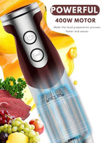 MegaWise Pro Titanium Reinforced 5-in-1 Immersion Hand Blender, Powerful Motor with 80% Sharper Blades, 12-Speed Corded Blender, Including 500ml Chopper, 600ml Beaker, Whisk and Milk Frother (Red)