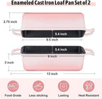 P&P CHEF 2 In 1 Enameled Cast Iron Loaf Pan with Lid, 9 x 5 Inch Bread Loaf Pans for Baking Homemade Sourdough Bread, Meatloaf, Toast, Cake, Nonstick & Healthy & Sturdy, 2 Piece Set - Pink