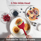 600ºF Heat Resistant Silicone Turner: U-Taste 13.6in Solid Kitchen Spatula Flipper, Food Grade Flexible & Thin Rubber Seamless Cooking Utensil for Flipping Egg, Pancake in Nonstick Cookware (Red)