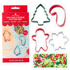 Sweets Indeed Holiday Cookie Cutter & Sprinkle Set – 4-Pack | Gingerbread, Snowflake, Candy Cane & Tree Cookie Cutters with 1.5 oz Christmas Sprinkle Mix | Holiday Baking Kit