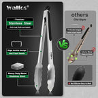 Walfos Stainless Steel Kitchen Tongs for Cooking- 7 ，9 and 12 Inch, Food Grade Metal Tongs for Cooking, BBQ, Set of 3 Heavy Duty Locking Cooking Tongs Non-Slip Grip