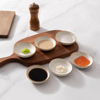 famiware Ocean Soy Sauce Dishes of 6, Oval Dipping Sauce Cups/Bowls/Dishes for Kitchen, 2.1oz Ceramic Small Bowls for Side Dish, Appetizers, Snacks, and Sushi, Reactive Glaze, Cappuccino White