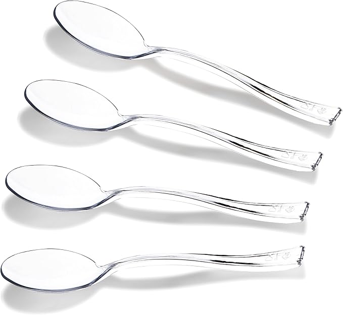 WDF 300 Pieces Clear Plastic Mini Spoons for Desserts 4 Inches Clear Plastic Spoons Heavy Duty Perfect for Cake, Desserts