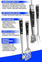 DALSTRONG 4-Piece Professional BBQ Pitmaster Grill Set - Premium High-Carbon Stainless Steel Grilling - 18 inch Length - Silicone Brush, Spatula, Tongs, Fork - G10 Handles