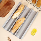 Hesanzol Baguette Pans for Baking 15" x 11", Carbon Steel 3 Loaf Nonstick Baguette Baking Tray for French & Italian Perforated French Bread Pan (2pack - Silver)