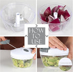 Ourokhome Manual Food Processor Vegetable Chopper, Portable Hand Pull String Garlic Mincer Onion Cutter for Veggies, Ginger, Fruits, Nuts, Herbs, etc., 500ml, White