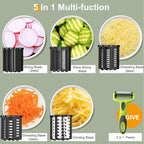 Electric Cheese Grater, 5 in 1 Salad Maker with Stainless Steel Blades, 250W Electric Food Slicer & Shredder, Electric Salad Machine for Cheeses, Fruits, Potatoes, Carrots