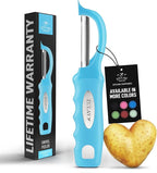 Zulay Kitchen Premium Vegetable Peeler for Kitchen - Swivel Peeler with Razor Sharp Stainless Steel Blades & Strong Ergonomic Handle - Dishwasher Safe, Easy To Use with Blemish Remover - Light Blue
