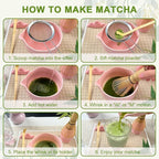 Matcha Set–7-Piece Set Including Matcha Bowl with Spout, Whisk, Chasen Holder, Sifter, Bamboo Scoop with Stand, wood spoon(Cherry Blossom Pink)–Perfect for Matcha Lovers&Tea Ceremonies