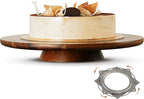 13" Acacia Cake Stand Rotating – Rustic Wood Turntable Pedestal Stands – Wooden Spinning Tables for Food Serving - Round Cake Decorating for Cupcake Dessert Display in Party, Wedding, Birthday