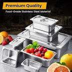 1/4 Hotel Pans 6 Inch Deep Stainless Steel Food Pan - Anti-Jam 6 Pack Steam Table Pan Set for Catering, Buffet Use, Kitchen Prep