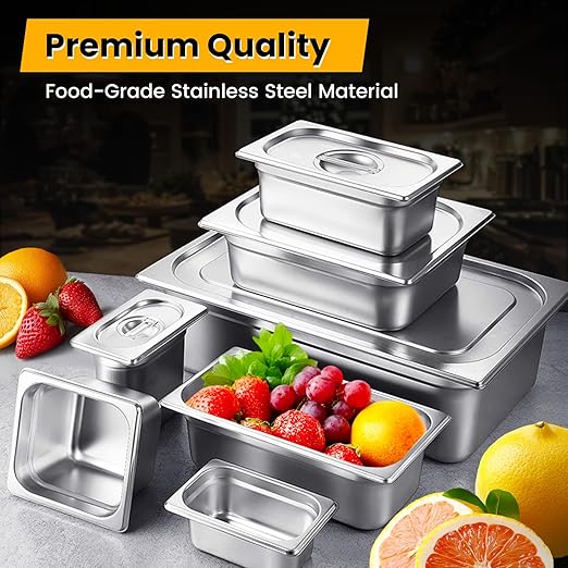 Full Size Hotel Pans 4 Inch Deep Stainless Steel Food Pan - Anti-Jam 6 Pack Steam Table Pan Set for Catering, Buffet Use, Kitchen Prep