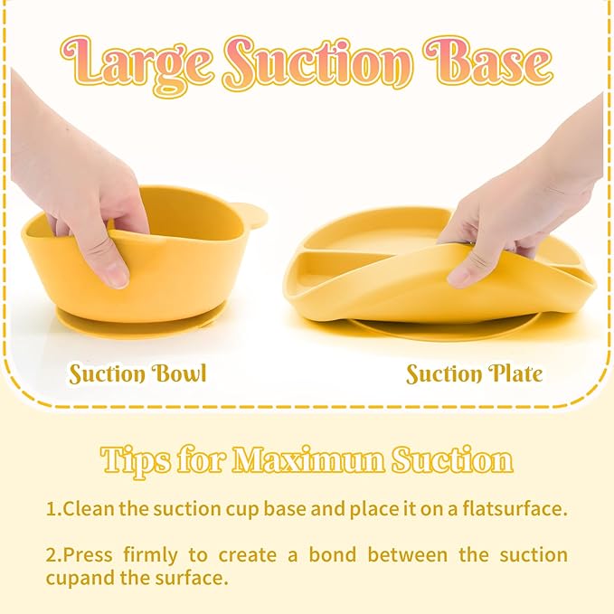Silicone Baby Feeding Set, 6 Pcs, Baby Led Weaning Supplies, BPA Free, Yellow