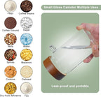 Glass Coffee Jars Spice Jar Round Storage Canister with Wooden Lid Clear Glass Food Jar for Pantry Sugar Tea Coffee Bean Spice Nuts Cookies Bath Salts (2×550ml(18oz) with spoon)