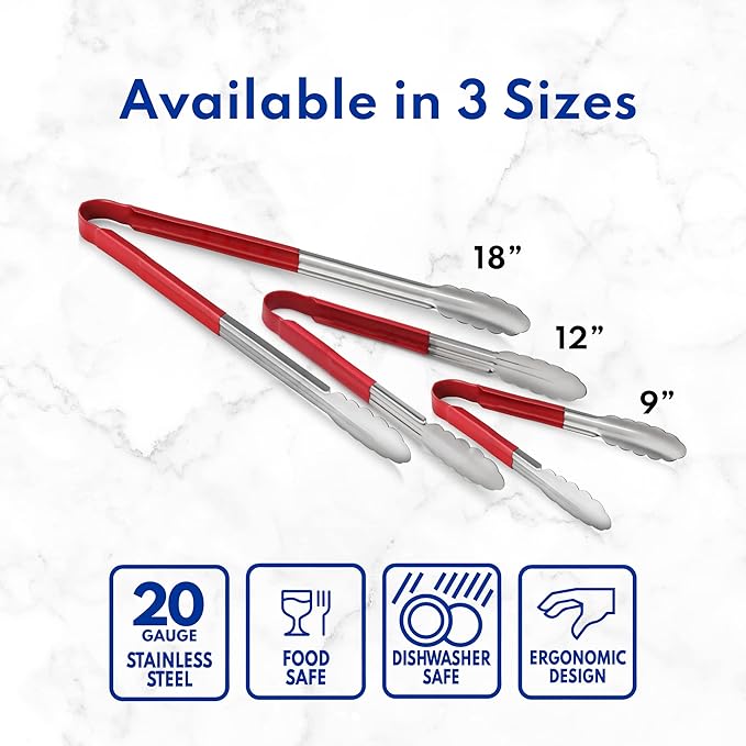 New Star Foodservice 35780 12-Inch Utility Spring Tongs, Stainless Steel, Vinyl Coated, Set of 12, Yellow