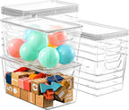 12 Pack Middle Stackable Storage Boxes for Storage and Organization, Clear Storage Bins with Lids, Plastic Storage Containers with Lids, Plastic Bins with Handles for Office, Bedroom, Study Room