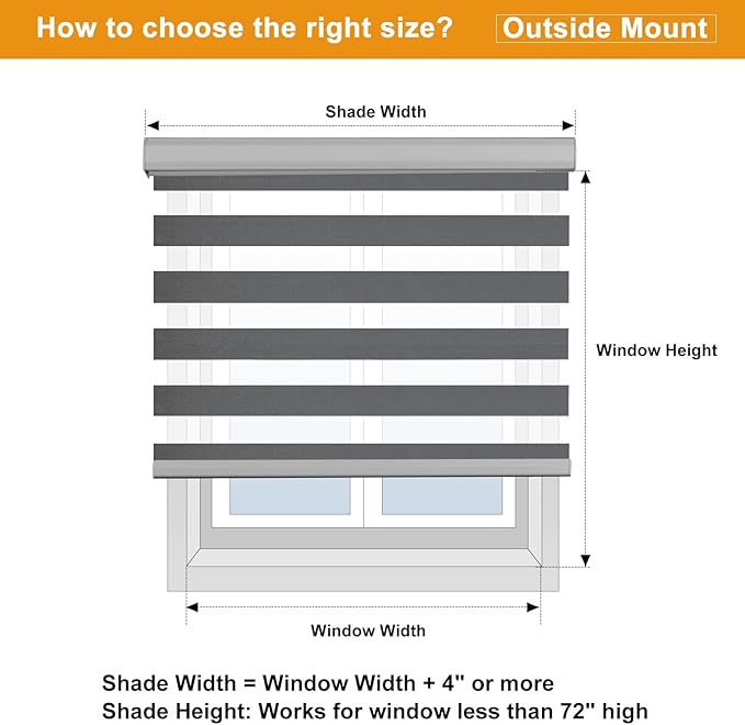 Persilux Cordless Zebra Blinds for Windows (58" W X 72" H, Grey) Free-Stop Roller Windows Shades Dual Layer Light Control for Day and Night, Light Filtering Sheer Shades for Home
