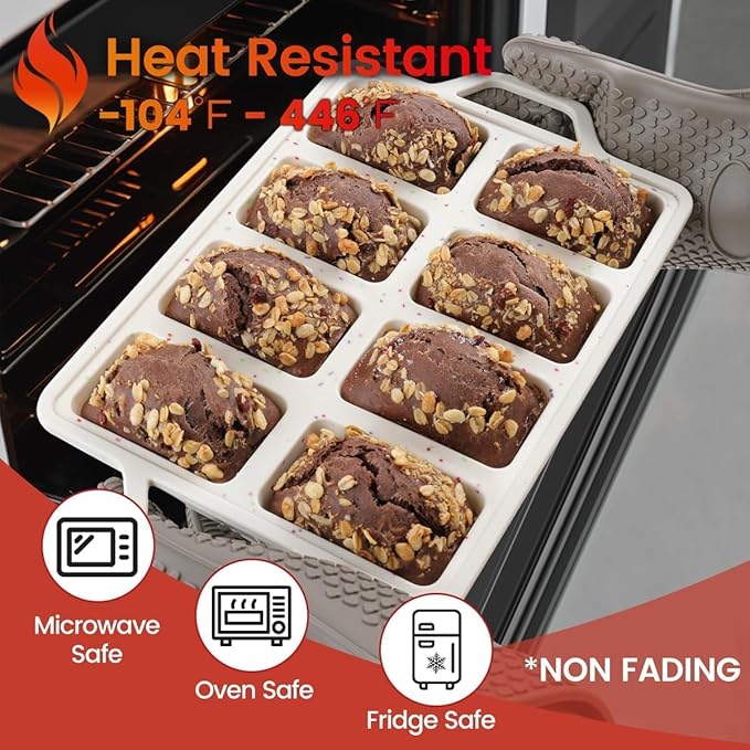 Mini Loaf Pan, Metal Reinforced Silicone Mini Bread Loaf Pan Nonstick Cornbread Pan 8 Cavities Small Loaf Pans for Baking Bread, Loaf, Meatloaf, Brownie, Butter