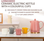 1.2 Liters Ceramic Electric Kettle with Infuser & Mug Set,1000W Fast Boil Water for Tea Coffee, Teapot with Boil-Dry Protection Auto Shut Off, Detachable Swivel Base