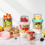ComSaf Overnight Oats Containers with Lids (16oz+4oz, 6Pcs), Dual-Layer Chia Pudding Jars with Dry and Wet Separation, Yogurt Parfait Cups for Oatmeal Cereal Nut Fruit, Meal Prep Glass Jars for Salad