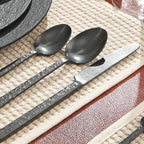KINGSTONE 40 Pcs Black Hammered Silverware Set for 8, 18/10 Stainless Steel Heavy Duty Flatware Set, Tableware Cutlery Utensil Sets for Home Restaurant Dishwasher Safe
