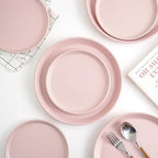 Stone Lain Albie Stoneware 16-Piece Modern Dinnerware Set, Kitchen Plates and Bowls Sets, Dish Set for 4, Pink