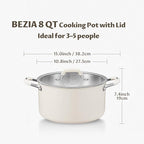 8 Quart Tri-Ply Stainless Steel Stock Pots with Lid, BEZIA Induction Soup Pot with Lid, Large Kitchen Cooking Pots with Silicone Handle, Compatible with All Cooktops, Free of PTFE/PFOA/PFOS