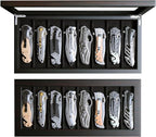 Knife Display Case Organizer storage 8 pocket knives, Folding Knife Holder with Real Glass Window Top， Pocket knife collection box for men gift (Ebony Veneer 8 slot)