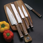 Brass and Walnut 6-piece Knife Block Set, High-Carbon German Stainless Steel Multipurpose Kitchen Cutlery with Midtown Storage Block